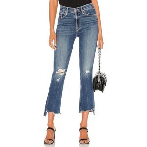 MOTHER The Insider Crop Step Chew Jeans Distressed Blue Size 26